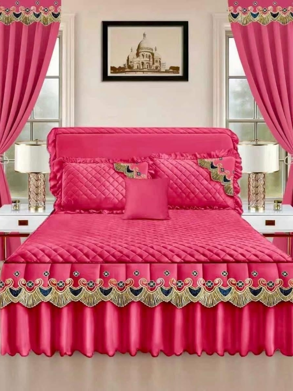 12 Pieces Chloe Pink Quilted Comforter Set with Embroidered Scallop Trim